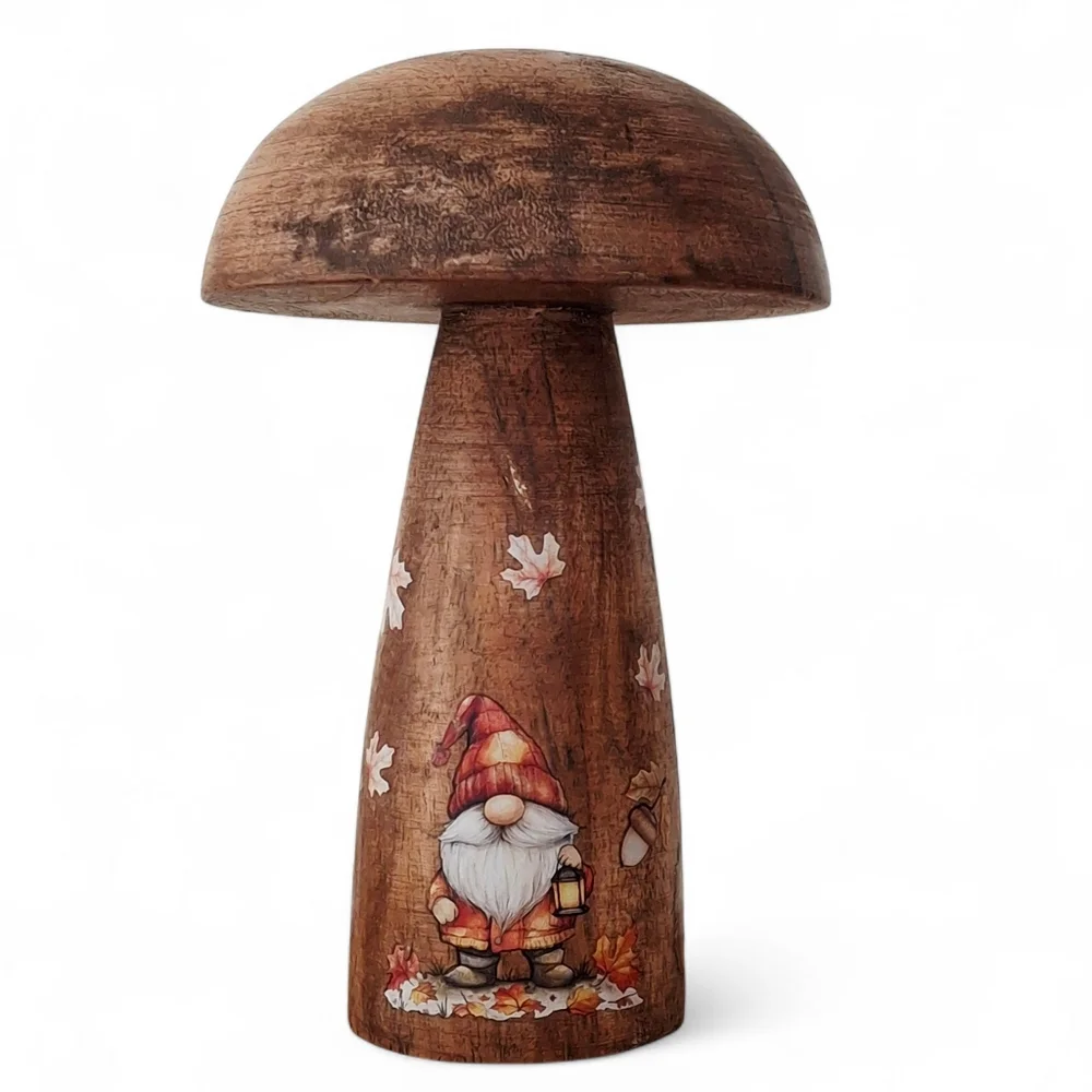Fall Woodland Gnomes Crafted Wood Mushroom Shelf Sitter Tier Tray Tabletop Decor